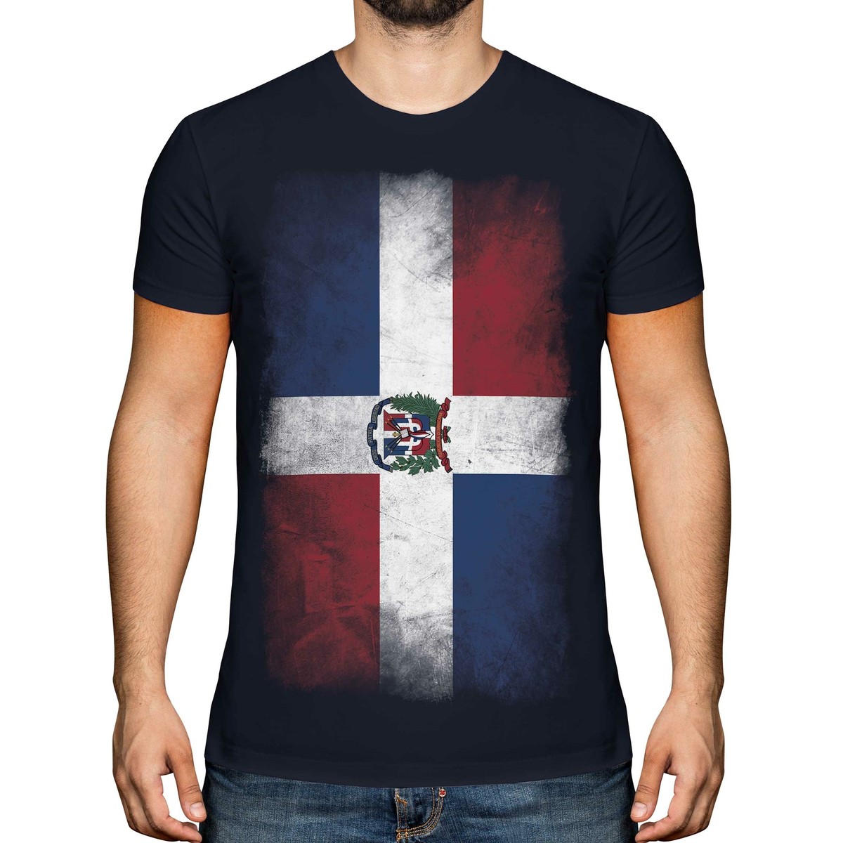 DOMINICAN REPUBLIC FADED FLAG MENS T-SHIRT TEE TOP REPÚBLICA 
