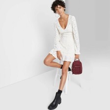 Women's Long Sleeve Brushed Lace Kater Dress Wild Fable White Size S