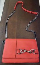 Rebecca Minkoff Women Bedford Crossbody Purse Bag Hot Orange Leather Chain
