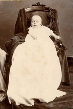 Antique Photo Cabinet Card BABY IN LONG GOWN FASHION CHAIR