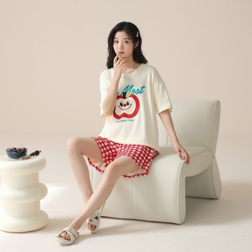Women Cute Pajama Set Short Sleeve Crew Neck Shorts Summer Cartoon 2 Piece Pjs - Picture 57 of 92