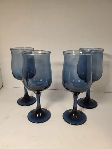 VINTAGE LIBBY CONNOISSEUR TULIP DUSKY BLUE 6 OZ. DRINKING GLASSES SET OF 4 