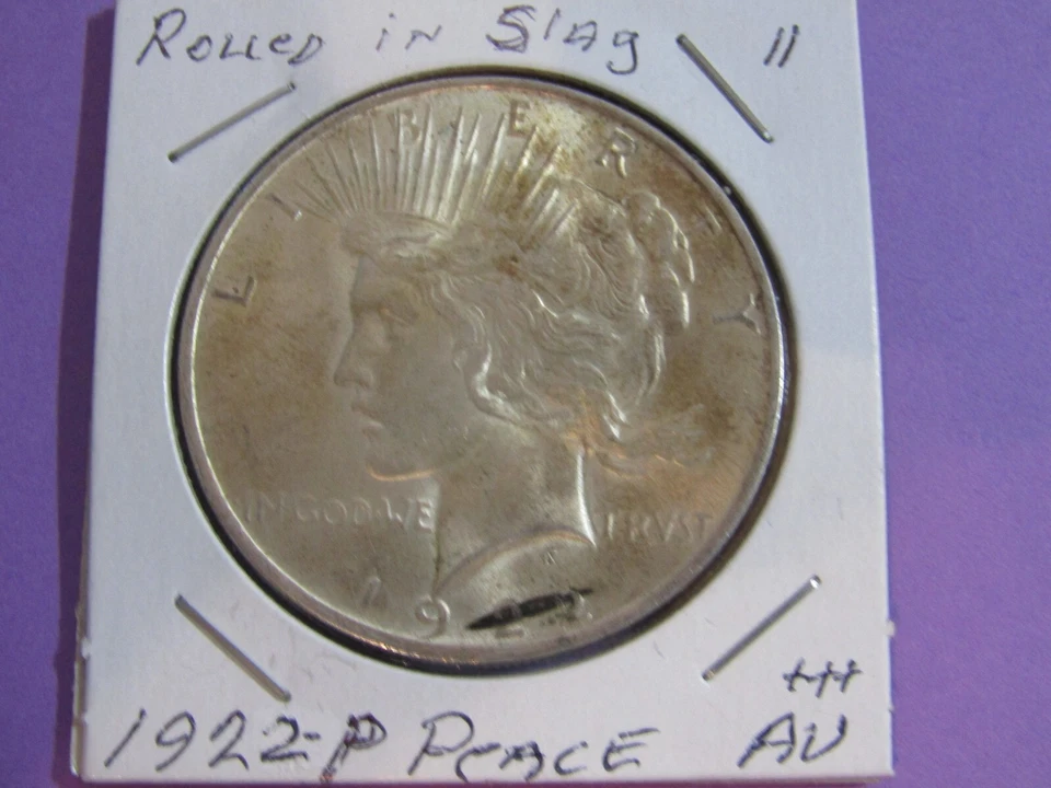 1922-P Peace Silver Dollar- Error "Rolled in Slag" #1 - AU+++ - Image 2 of 3