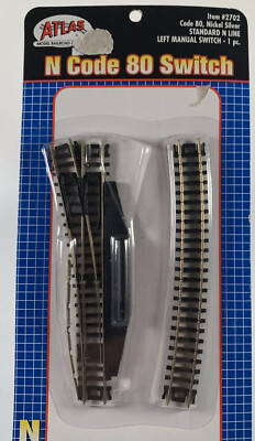 Atlas #2702 Left Manual Switch Track (1 Pc) Code 80 Nickel Silver NEW! N Scale 