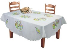 Easter Bunny Egg OVAL Tablecloth 68x84", 68x104" White Fabric Creative Linens