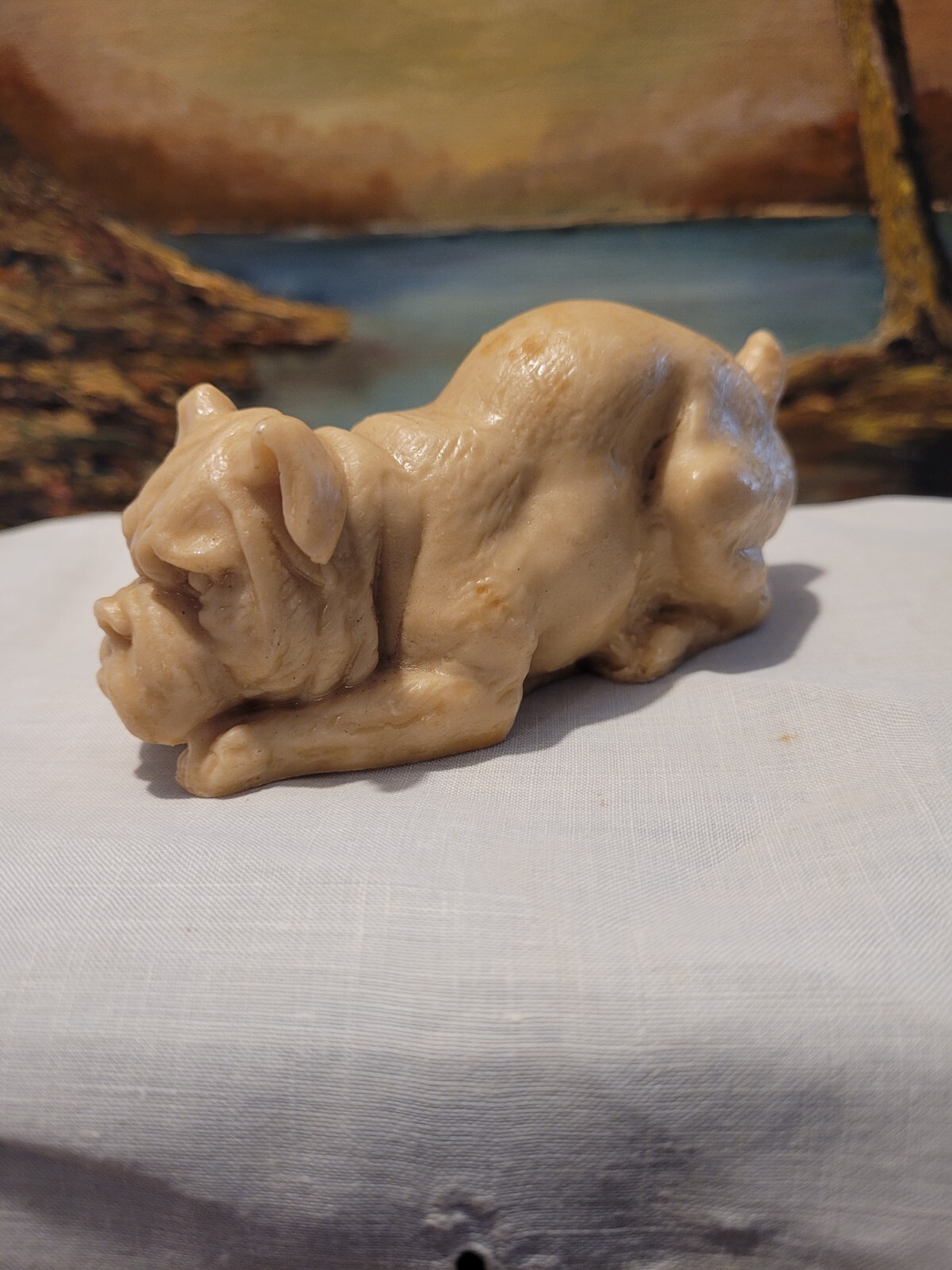 Vintage 1970s Alabaster Crouching Bulldog Figurine