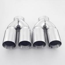 Pair Straight Cut Quad 3 Out Exhaust Tips 3 Inlet Dual Wall Stainless Steel