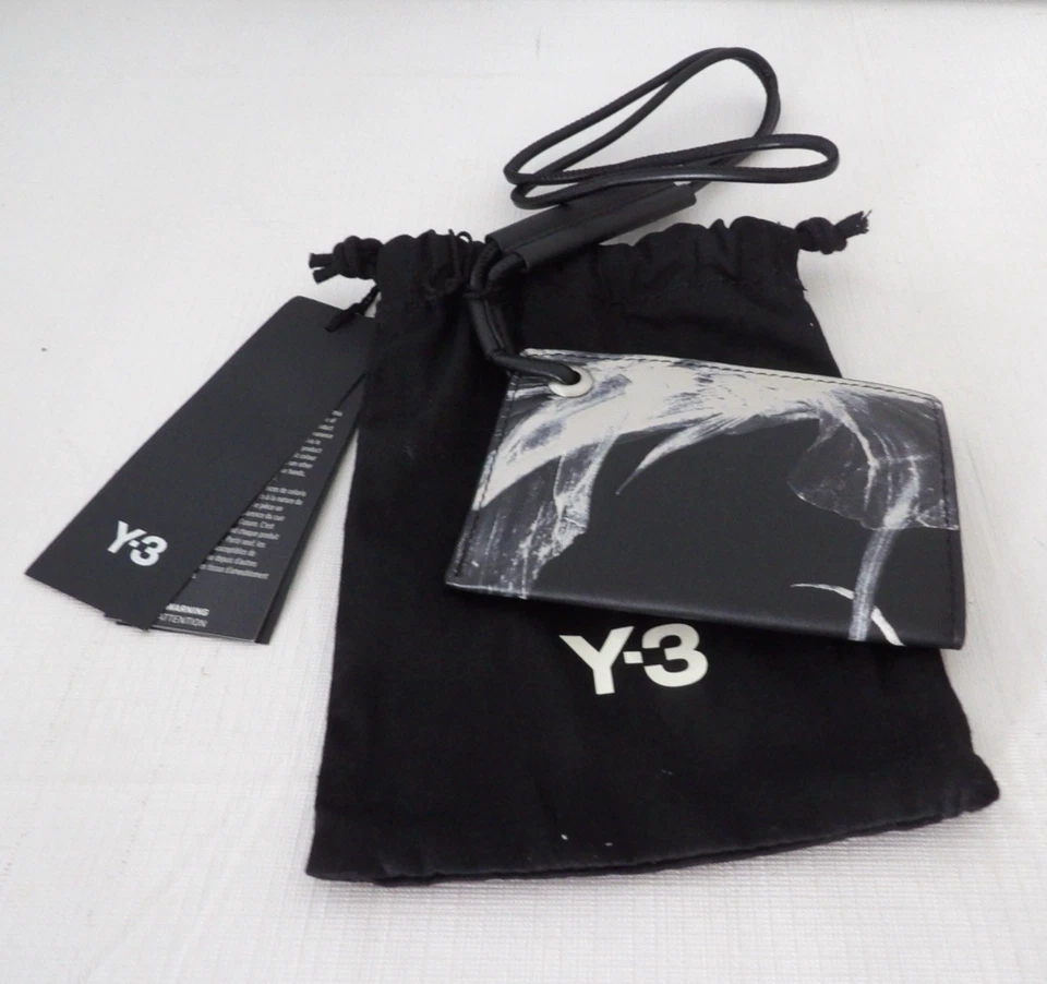 Nuevo con etiquetas Auténtico ADIDAS Y-3 Cuero Negro/Blanco Tarjetero/Cartera Cuero Cordón Foto 2 de 4