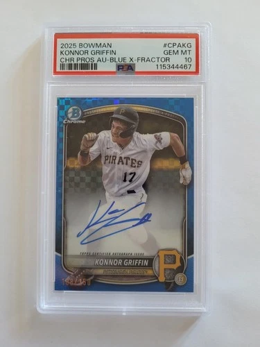 2025 Bowman Chrome KONNOR GRIFFIN blue xfractor auto 108/150 - PSA 10 - Pirates