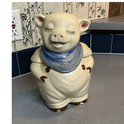 Ceramic Pig Cookie Jar With Lid Beige 10 in Country Animal Kitchen Canister