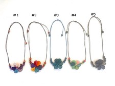 Colorful Tagua Nut Flower Pendant Necklace, Adjustable Boho Chic Jewelry