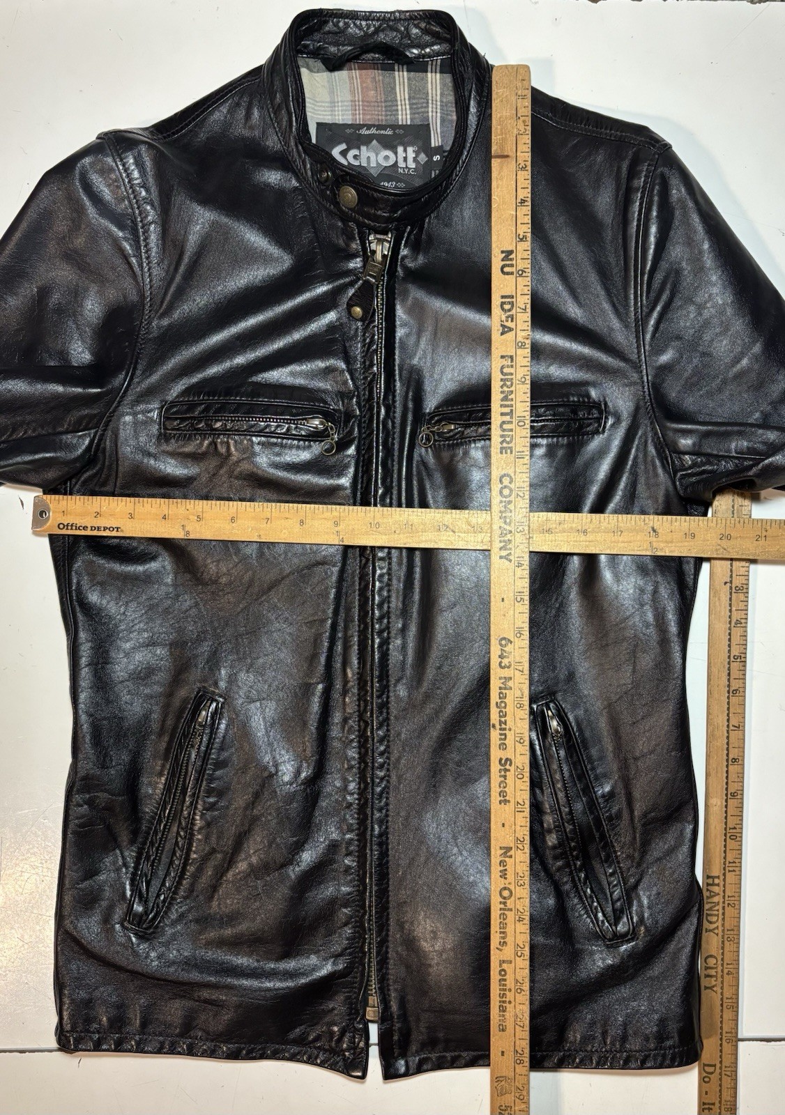 Schott NYC Black Leather Cafe Racer Jacket Men’s Small Made In USA Dean Classic