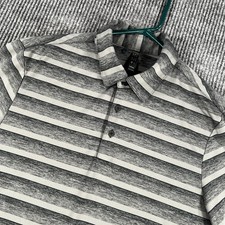 Adidas Polo Shirt Mens Medium Gray Striped Short Sleeve Performance Golf