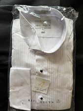 Neil Allyn 18 36/37 White Solid Cotton Pleated Tuxedo Shirt French Cuff