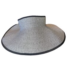 Paper Straw Hat Gray  Black Open Crown Hook Loop 15" Aross Women's Size Med