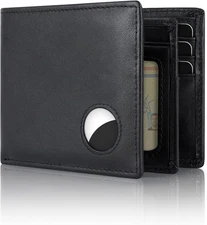 Mens RFID Blocking Bifold Leather Wallet for Airtag with ID Window 13 Card Holde