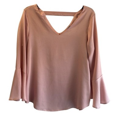 Roz & Ali Size Small Pink Bell Sleeve V-Neck Blouse Womens