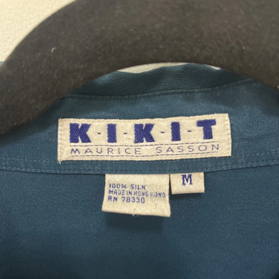 Camisa L Vintage Kikit Maurice Sasson Hombres - 100% Seda Botón Manga Larga Foto 2 de 4