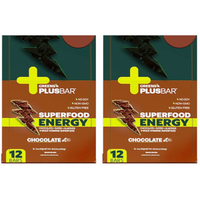 Greens Plus +PlusBar Energy Chocolate 12 Bars Each (Pack of 2)