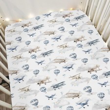 Vintage Planes Airplanes Helicopters Baby Crib Sheets Boy Girl 28"x52" Hot Ai...