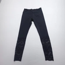 Fabletics Floral Lace Trim Leggings Womens Small Black Gym Yoga Training Running