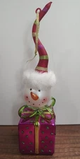 Blown Glass Ornament Snowman Head Funny Sparkling Glitter Hat Polkadot Present 