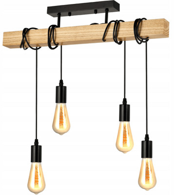 LED Hängelampe Holz Schwarz 4x E27 Pendelleuchte Loft Vintage Lampe