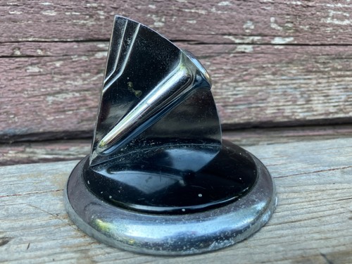 VTG ROUND ART DECO FOUNTAIN DESK PEN STAND CHROME & BLACK - Picture 2 of 3