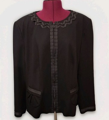 Basler Old Money Quiet Luxury Intricate Womens Black Blazer Two Way Zip Jacket