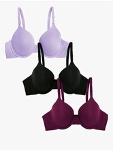 Fruit Of The Loom 3 Pack Lightly Lined Tshirt Bras Sz 36DD Purple Burgundy Black