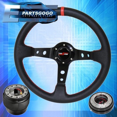 Deep Dish Black Steering Wheel + Slim Quick Release + Adapter For 92-96 Prelude