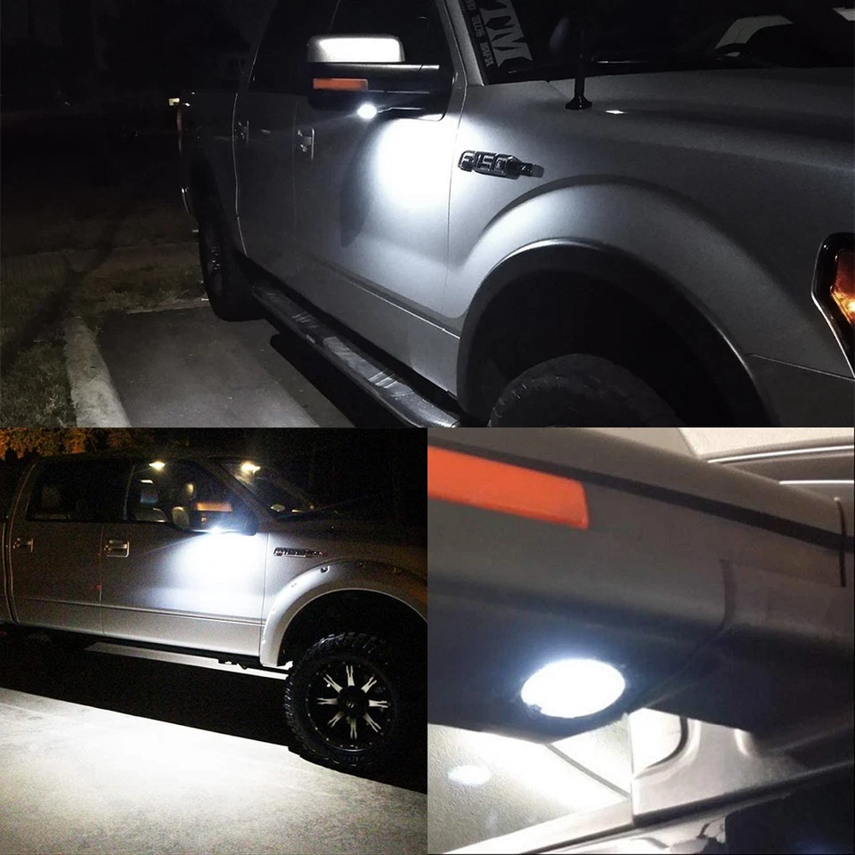 Luces de charco de espejo retrovisor lateral LED 6000K para Ford F150 Explorerge Fusion Foto 3 de 4