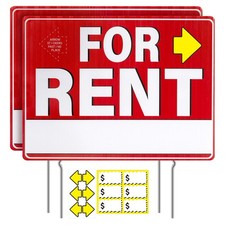 2 Pack For Rent Sign with Stakes 17" x 13" Double-Sided Yard Signs For Rent S...