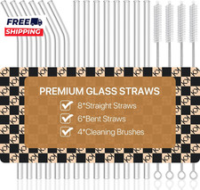 18-Pack Glass Straws Reusable Clear Glass Drinking Straws Set 8.5 Inch X 10Mm