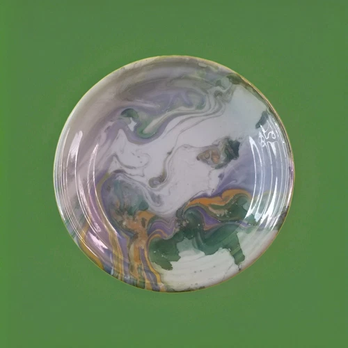 Vintage Marbled Ceramic Trinket Dish Green Purple Gold Blue Gray Small 4.5"