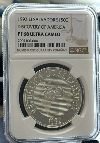 EL SALVADOR 500th YEARS DISCOVERY OF AMERICA SILVER 1992 NGC PF 68 ULTRA CAMEO