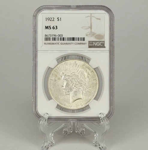 1922 Silver Peace Dollar $1 NGC MS 63
