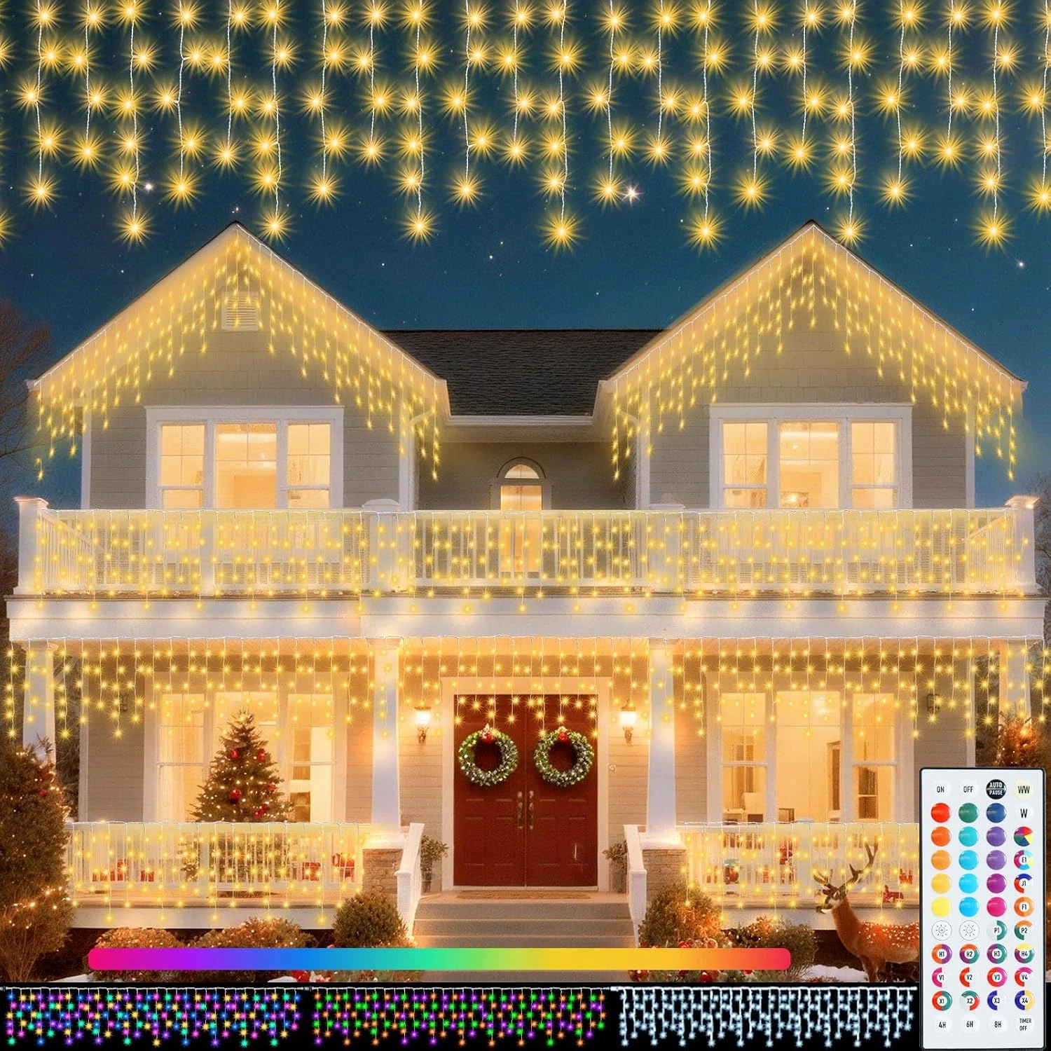 Color Changing Icicle Lights with Remote - 35 Colors, 58.2FT Waterproof Decor