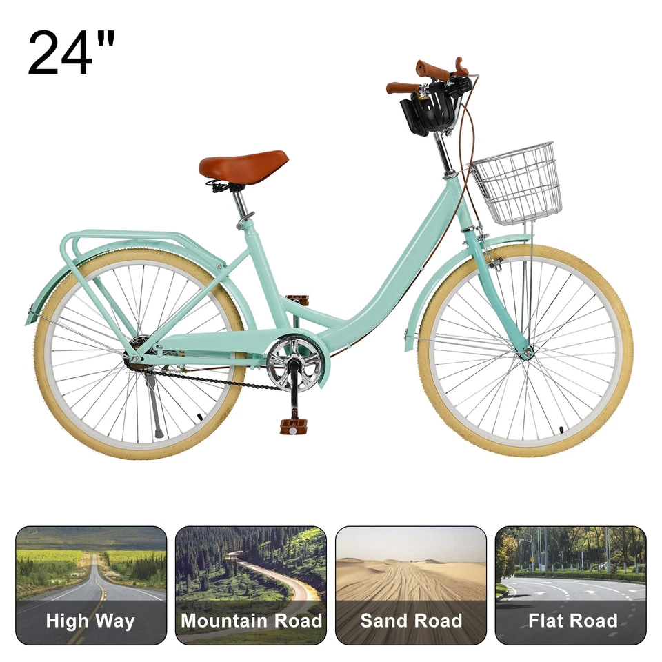 Bicicleta de ciudad de 24/26 pulgadas para mujer Bicicleta de playa Crucero con cesta y soporte Foto 2 de 4