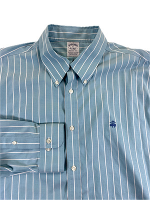 Brooks Brothers Men's Regent Fit Non-Iron Stretch Blue Stripe Shirt XL