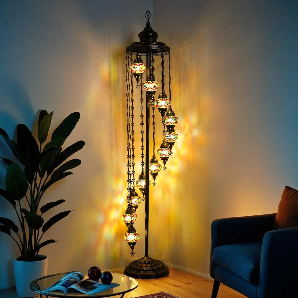 "Lámpara de pie de mosaico turco 11 globos - 83"" de alto lámpara hecha a mano con bombillas incluidas" Foto 3 de 4