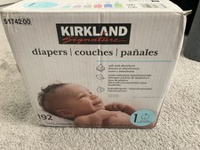 Kirkland Signature Diapers - 192 Count Box White Size 1 DAMAGED BOX ..........