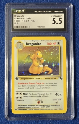Pokemon ~ Dragonite Holo - Fossil Set 1999 - Wizards of the Coast - CGC 5.5 Ex+