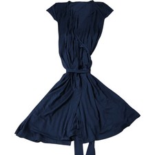 Navy Wrap Dress Women Jersey Viscose Short Sleeve Casual UK12
