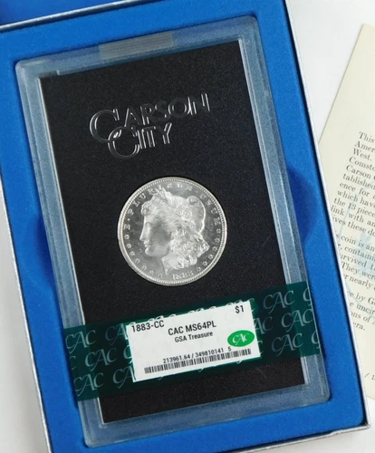 1883-CC $1 GSA Hoard Morgan silver Dollar CAC MS64PL Proof-Like Box + COA C4212