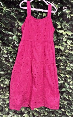 Abercrombie Kids Eyelet Sun Dress Adjustable Straps Pockets Hot Pink Girls 7/8