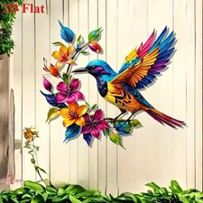 Hummingbird Bloom Metal Wall Art,Colorful Bird with Floral Accents Decoration
