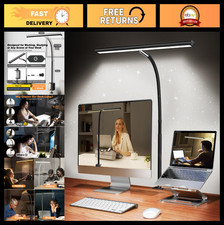 LED Desk Lamp with Stepless Dimming, Flexible Gooseneck, USB Adapter, Clamp - Ey