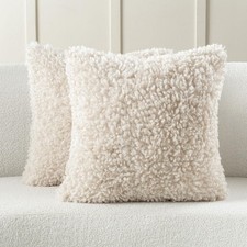 Beige Decorative Throw Pillow Covers 26x26 Inch Set of 2,Soft Fluffy Faux Woo...