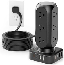 Dual PD 20W Power Strip Tower Surge Protector Power Strip with 12 AC Outlets 8
